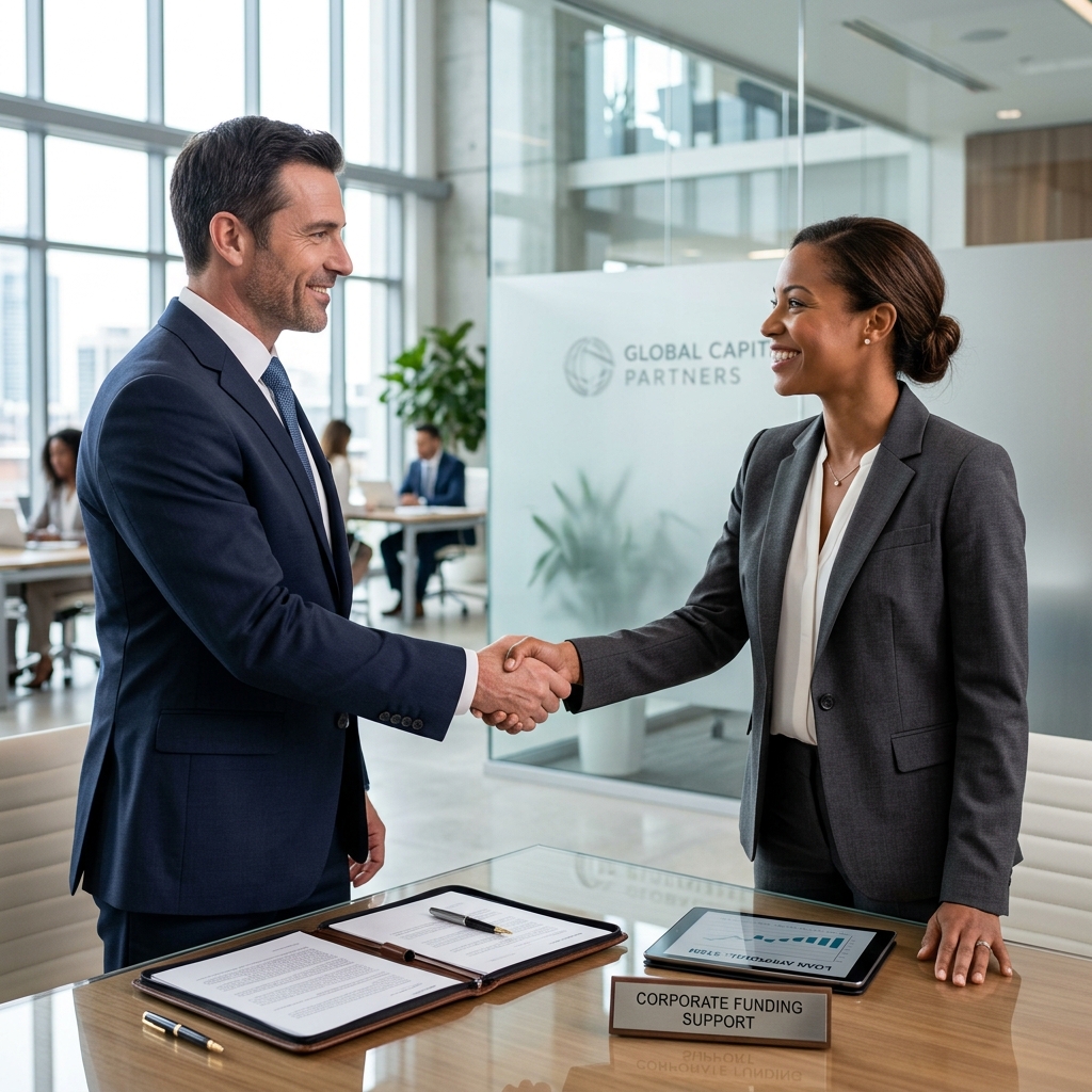 Business handshake representing funding